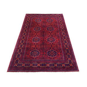 4'1"x6'3" Deep and Saturated Red, Natural Dyes Afghan Khamyab, Pure Wool with Geometric Design Hand Knotted Oriental Rug FWR434940