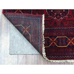 4'1"x6'3" Deep and Saturated Red, Natural Dyes Afghan Khamyab, Pure Wool with Geometric Design Hand Knotted Oriental Rug FWR434940
