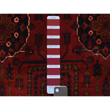 Load image into Gallery viewer, 4&#39;1&quot;x6&#39;3&quot; Deep and Saturated Red, Natural Dyes Afghan Khamyab, Pure Wool with Geometric Design Hand Knotted Oriental Rug FWR434940