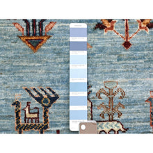 Load image into Gallery viewer, 2&#39;9&quot;x9&#39;10&quot; Light Blue Afghan Super Kazak with Khorjin Design, Natural Dyes, Soft Wool Hand Knotted Runner Oriental Rug FWR437118