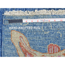 Load image into Gallery viewer, 4&#39;x5&#39;8&quot; Sapphire Blue, Organic Wool Hand Knotted, Afghan Peshawar with Colorful Oceanic Fish Design, Dense Weave Vegetable Dyes, Oriental Rug FWR438114