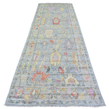 Load image into Gallery viewer, 4&#39;1&quot;x11&#39;8&quot; Stone Gray, Afghan Angora Oushak with Colorful Leaf Design, Vegetable Dyes, Pure Wool, Hand Knotted Wide Runner Oriental Rug FWR439746