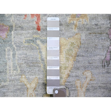 Load image into Gallery viewer, 4&#39;1&quot;x11&#39;8&quot; Stone Gray, Afghan Angora Oushak with Colorful Leaf Design, Vegetable Dyes, Pure Wool, Hand Knotted Wide Runner Oriental Rug FWR439746