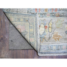 Load image into Gallery viewer, 4&#39;x11&#39;7&quot; Blue Gray, Pure Wool, Hand Knotted, Afghan Angora Oushak with Leaf Design, Vegetable Dyes Wide Runner Oriental Rug FWR439776