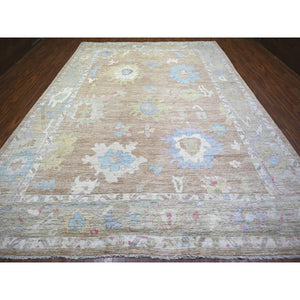 10'1"x13'9" Khaki Brown, Afghan Angora Oushak with Soft Colors Natural Dyes, Soft Wool Hand Knotted, Oriental Rug FWR440292