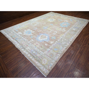 10'1"x13'9" Khaki Brown, Afghan Angora Oushak with Soft Colors Natural Dyes, Soft Wool Hand Knotted, Oriental Rug FWR440292