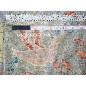 4'x6'1" Cloud Gray, Hand Knotted Afghan Peshawar with Birds of Paradise, Natural Dyes Pure Wool, Oriental Rug FWR440976