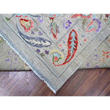 Load image into Gallery viewer, 10&#39;2&quot;x13&#39;10&quot; Tan Color, Finer Peshawar with Uzbek Suzani Design, Densely Woven Natural Dyes, Natural Wool Hand Knotted, Oriental Rug FWR441300