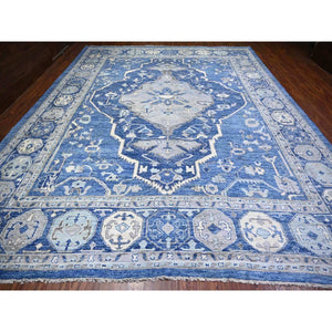 11'10"x15'1" Steel Blue, Anatolian Village Inspired with Large Medallions Vegetable Dyes, 100% Wool Hand Knotted, Oversized Oriental Rug FWR442248