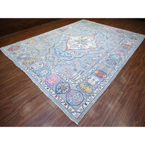 10'3"x13'7" Cloud Gray, Anatolian Village Inspired with Large Medallion Vegetable Dyes, Pure Wool Hand Knotted, Oriental Rug FWR442422