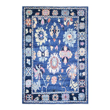 Load image into Gallery viewer, 6&#39;2&quot;x8&#39;10&quot; Sapphire Blue, Afghan Angora Oushak with Colorful Motifs Natural Dyes, Soft Wool Hand Knotted, Oriental Rug FWR442812