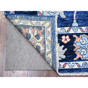 6'2"x8'10" Sapphire Blue, Afghan Angora Oushak with Colorful Motifs Natural Dyes, Soft Wool Hand Knotted, Oriental Rug FWR442812