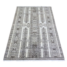 Load image into Gallery viewer, 4&#39;x5&#39;9&quot; Taupe Brown, Natural Dyes Finer Peshawar with Intricate Geometric Motifs, Extra Soft Wool Hand Knotted, Oriental Rug FWR445122