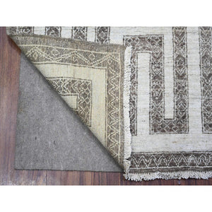 4'x5'8" Taupe Brown, Hand Knotted 100% Wool, Fine Peshawar with Intricate Geometric Motifs Maze Design Natural Dyes, Oriental Rug FWR445146