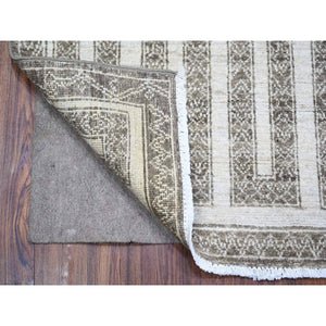 2'6"x5'8" Taupe Brown, Natural Dyes Fine Peshawar with Intricate Geometric Motifs Maze Design, Hand Knotted Extra Soft Wool, Runner Oriental Rug FWR445554