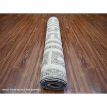 Load image into Gallery viewer, 3&#39;10&quot;x9&#39;7&quot; Taupe Brown, Hand Knotted Extra Soft Wool, Natural Dyes Fine Peshawar with Intricate Geometric Motifs Maze Design, Wide Runner Oriental Rug FWR445578