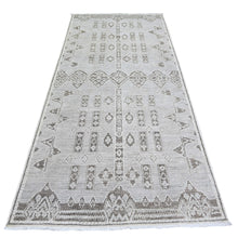 Load image into Gallery viewer, 4&#39;2&quot;x9&#39;2&quot; Dim Gray, Fine Peshawar with Intricate Geometric Motifs Vegetable Dyes, Soft Wool Hand Knotted, Wide Runner Oriental Rug FWR445956