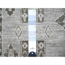 Load image into Gallery viewer, 4&#39;2&quot;x9&#39;2&quot; Dim Gray, Fine Peshawar with Intricate Geometric Motifs Vegetable Dyes, Soft Wool Hand Knotted, Wide Runner Oriental Rug FWR445956