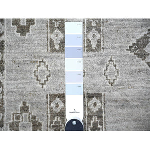 4'2"x9'2" Dim Gray, Fine Peshawar with Intricate Geometric Motifs Vegetable Dyes, Soft Wool Hand Knotted, Wide Runner Oriental Rug FWR445956