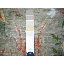 Load image into Gallery viewer, 3&#39;4&quot;x4&#39;10&#39; Laurel Green, Afghan Peshawar with Birds of Paradise Design, Abrash, Vegetable Dyes, Soft Wool, Hand Knotted, Oriental Rug FWR446082