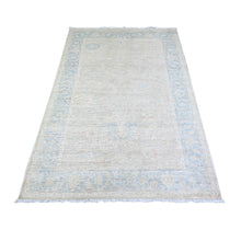 Load image into Gallery viewer, 3&#39;9&quot;x6&#39; Gainsboro and Glaucous Gray, Shiny Wool, Vegetable Dyes, Hand Knotted, White Wash Peshawar with Faded Design, Oriental Rug FWR446778