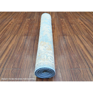 3'x5'1" Carolina Blue, Finer Peshawar with Faded Colors, Pure Wool, Hand Knotted, Natural Dyes, Oriental Rug FWR447072