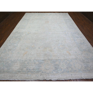 10'x13'6" Platinum Gray, High Grade Wool, Natural Dyes, Washed Out Peshawar with Faded Designs, Hand Knotted, Oriental Rug FWR448032