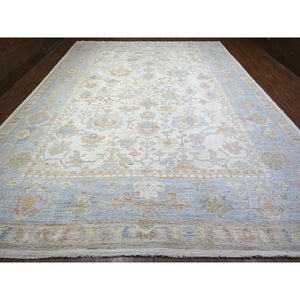 12'2"x16' Smoky White, Afghan Angora Oushak with All Over Floral Pattern, Hand Knotted, Natural Wool, Oversized Oriental Rug FWR448200
