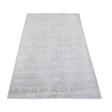 Load image into Gallery viewer, 4&#39;x5&#39;9&quot; Gainsboro Gray with Night White, White Wash Peshawar with Faded Colors, Velvet and Soft Wool, Hand Knotted, Oriental Rug FWR448698