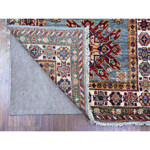 Load image into Gallery viewer, 2&#39;7&quot;x8&#39;2&quot; Oxford Gray, Afghan Super Kazak With Geometric Motifs, Multiple Border, Natural Dyes, Densely Woven, Soft Wool, Hand Knotted, Narrow Runner Oriental Rug FWR448818