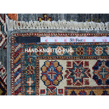 Load image into Gallery viewer, 2&#39;7&quot;x8&#39;2&quot; Oxford Gray, Afghan Super Kazak With Geometric Motifs, Multiple Border, Natural Dyes, Densely Woven, Soft Wool, Hand Knotted, Narrow Runner Oriental Rug FWR448818