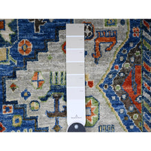 Load image into Gallery viewer, 4&#39;1&quot;x6&#39;2&quot; Platinum Gray, Afghan Vegetable Dyes Handspun Wool with Antique Shiraz Design, Geometric Medallion, Small Animal and Human Figurines, Hand Knotted, Oriental Rug FWR449124