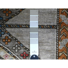 Load image into Gallery viewer, 4&#39;2&quot;x9&#39;9&quot; Cloud Gray, Hand Knotted, Vegetable Dyes, Afghan Ersari with Tribal Symbols, Pure Wool, Densely Woven, Wide Runner Oriental Rug FWR449142