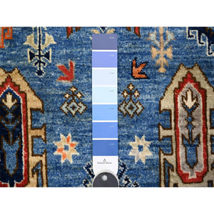 3'2"x5' Cornflower Blue, Densely Woven, Shiny Wool, Hand Knotted, Afghan Ersari with Geometric Gul Motifs, Vegetable Dyes, Oriental Rug FWR449172