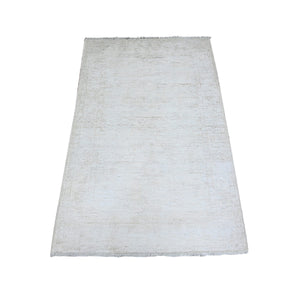 3'x4'9" Aircraft White, White Wash Peshawar with Faded Colors, Soft Wool, Hand Knotted, Oriental Rug FWR449226