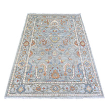 Load image into Gallery viewer, 4&#39;3&quot;x6&#39; Cadet Gray, Shiny Wool, Hand Knotted, Finer Peshawar with All Over Mahal Design, Natural Dyes, Densely Woven, Oriental Rug FWR449418