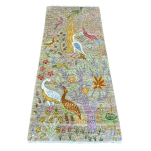 Load image into Gallery viewer, 2&#39;7&quot;x6&#39;1&quot; Templeton Gray, Hand Knotted Afghan Peshawar with Birds of Paradise, Vegetable Dyes Natural Wool, Short Runner Oriental Rug FWR449496