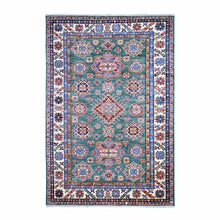 Load image into Gallery viewer, 6&#39;x8&#39;9&quot; Myrtle Green, 100% Wool, Vegetable Dyes, Afghan Super Kazak with All Over Medallions, Hand Knotted, Oriental Rug FWR449868
