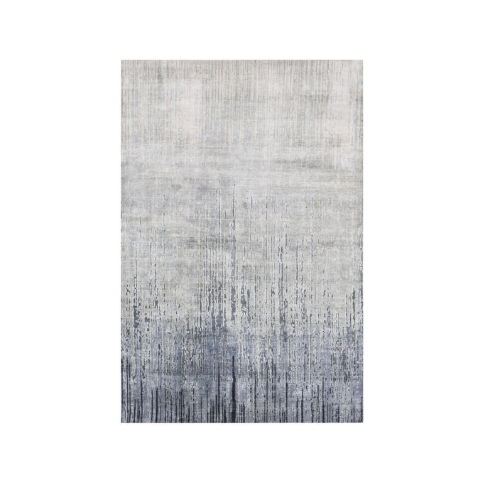 4'x6' Hand Knotted Gray Vertical Ombre Design Pure Silk with Textured Wool Oriental Rug FWR450168