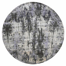 Load image into Gallery viewer, 10&#39;x10&#39; Charcoal Gray Abstract Design Wool and Silk Persian Knot Denser Weave Hand Knotted Oriental Round Rug FWR450528