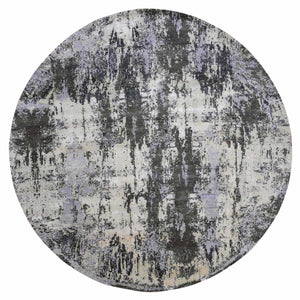 10'x10' Charcoal Gray Abstract Design Wool and Silk Persian Knot Denser Weave Hand Knotted Oriental Round Rug FWR450528