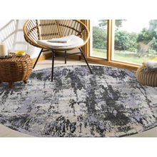 Load image into Gallery viewer, 10&#39;x10&#39; Charcoal Gray Abstract Design Wool and Silk Persian Knot Denser Weave Hand Knotted Oriental Round Rug FWR450528