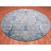 Load image into Gallery viewer, 10&#39;1&quot;x10&#39;1&quot; Blue Wool and Pure Silk Jewellery Design Hand Knotted Oriental Round Rug FWR450534