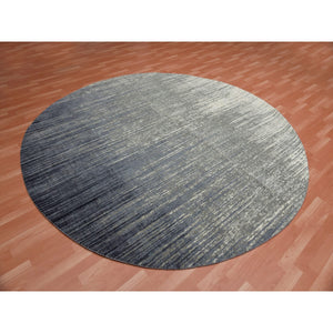 9'X9'1" Gray and Black Ombre Design Pure Wool Densely Woven Hand Knotted Modern Round Oriental Rug FWR450852