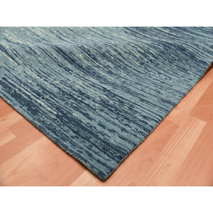 10'1"x14'1" Blue with Touches of Ivory Striae Design, Hand Knotted Pure Wool, Oriental Rug FWR451494