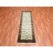 Load image into Gallery viewer, 2&#39;7&quot;x8&#39; Ivory, Rajasthan with All Over Leaf Design Thick and Plush, Wool and Silk Hand Knotted, Runner Oriental Rug FWR451650