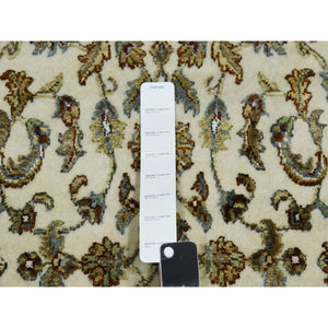 2'7"x8' Ivory, Rajasthan with All Over Leaf Design Thick and Plush, Wool and Silk Hand Knotted, Runner Oriental Rug FWR451650