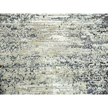 Load image into Gallery viewer, 6&#39;x9&#39; Black with Touches of Gray, Wool and Pure Silk Hand Knotted, Striae Design, Oriental Rug FWR451710