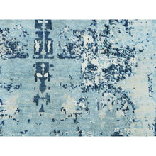 Load image into Gallery viewer, 9&#39;x9&#39; Oceanic Blue, Hand Knotted Abstract Design, Hi-Low Pile Pure Silk and Wool, Round Oriental Rug FWR451758