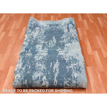 Load image into Gallery viewer, 9&#39;x9&#39; Oceanic Blue, Hand Knotted Abstract Design, Hi-Low Pile Pure Silk and Wool, Round Oriental Rug FWR451758